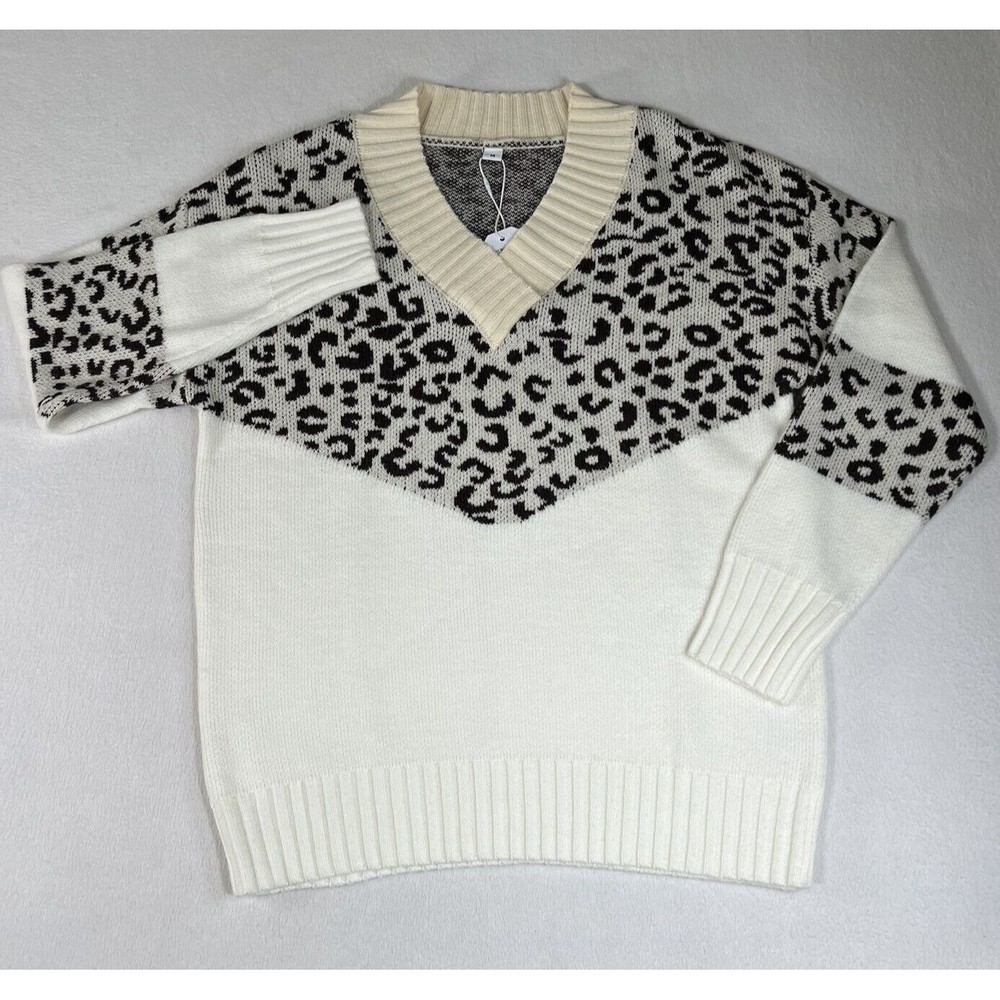 Made With Love Leopard Print Sweater Women’s M Ivory NWT